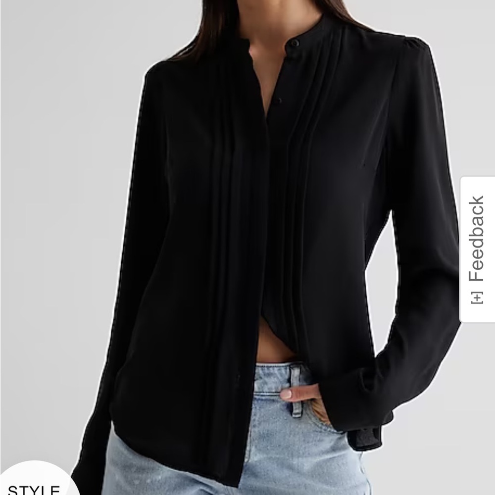 Express Relaxed Pleated Portofino Shirt Black size Small S